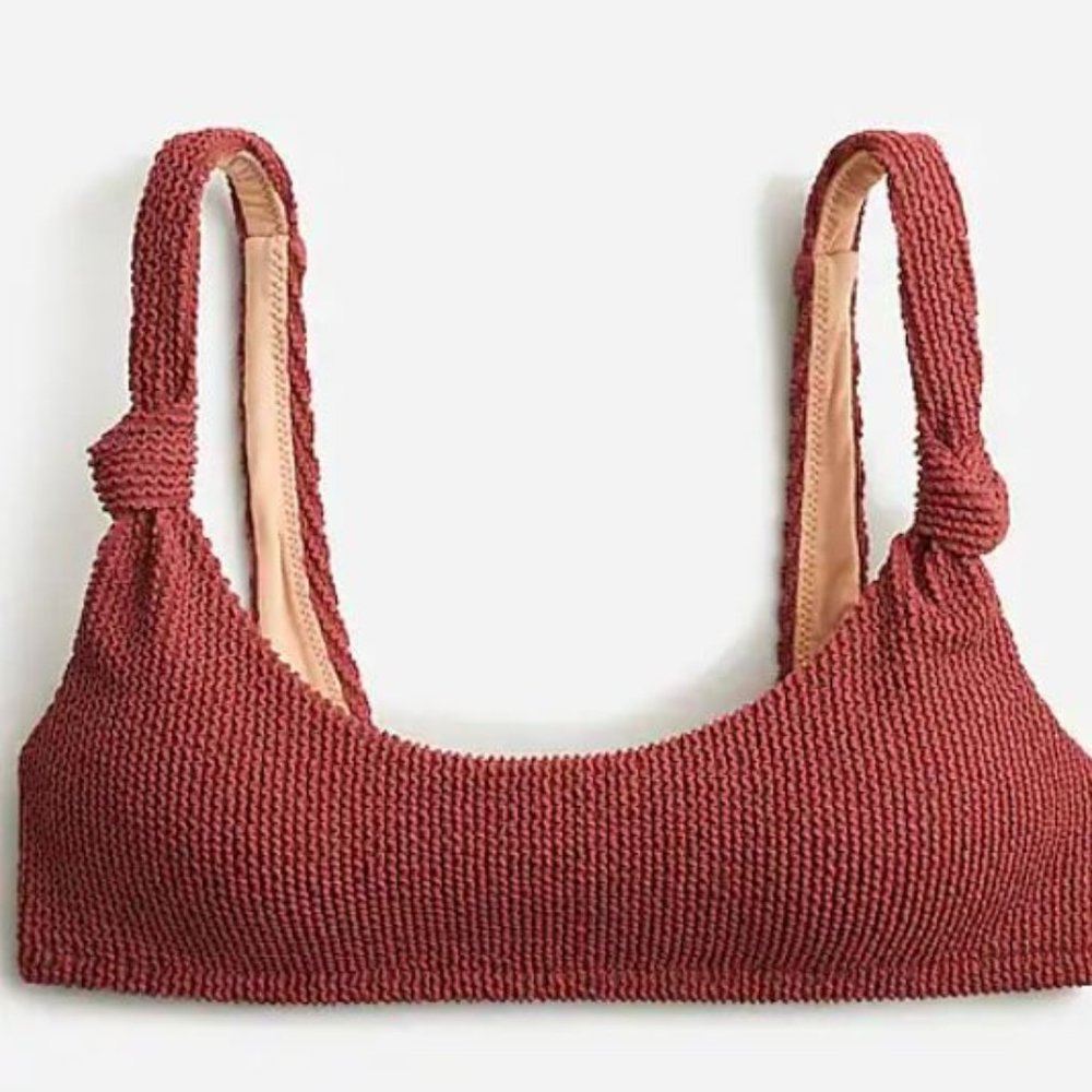 J. Crew Scrunchie Knotted Scoopneck Bikini Top in Chimney